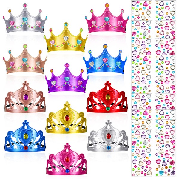 Yaomiao 22 Pieces DIY Crowns Set Include 12 Pieces Foam Princess Crowns and 10 Pieces Crystal Diamond Sticker for Kids (,)