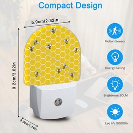YESPOAK Night Light,Yellow Beehive Bees Night Lights Plug Into Wall for Boys Girls, Lamp for Stairway/Hallway/Bedroom Sleep Friendly