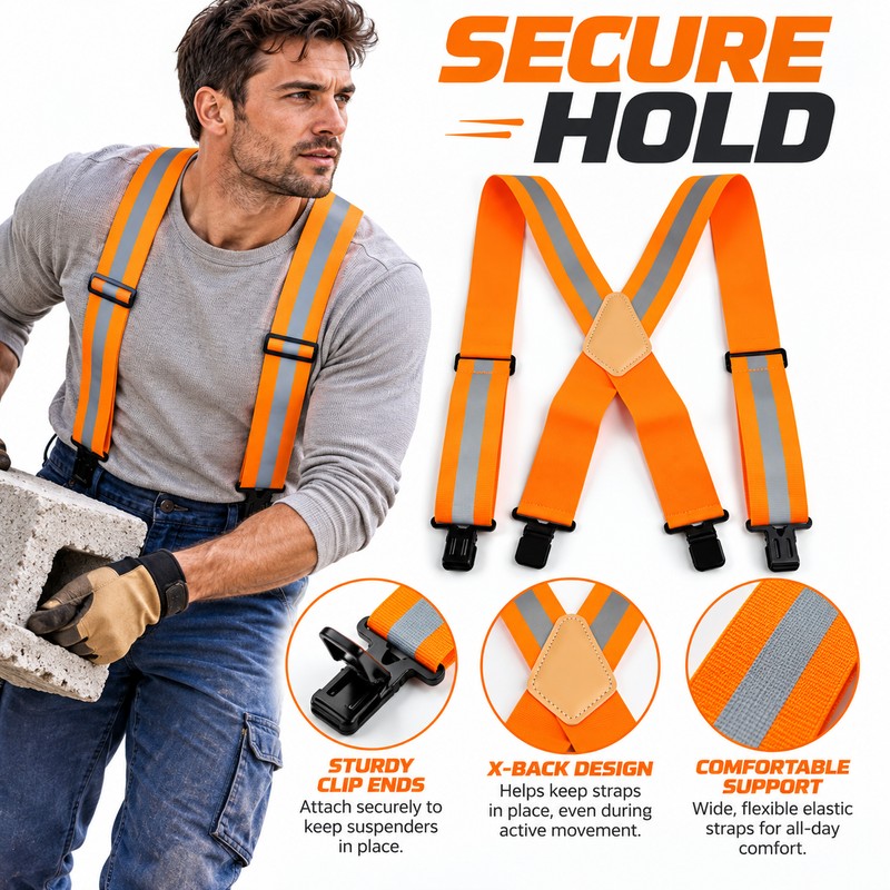 Men's Fluorescent Work Suspenders 5cm Wide Adjustable Elastic X-Back Braces