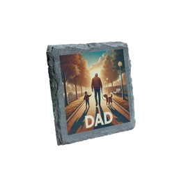 Slate Coaster - Dad Walking with Child & Dog - Heartwarming Illustration Gift for Dad (slco-kf25-daddogkvd)
