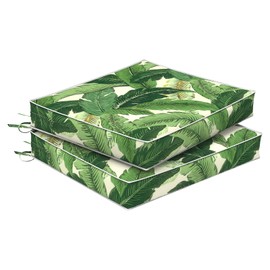 Melody Elephant Set of 2 Outdoor Chair Cushions 24 x 22 x 4, Water Repellent Patio Seat Cushion with Removable Cover, All Weather Thick Chair Cushion for Wicker、Sofa、Outdoor Furniture,Palms Green