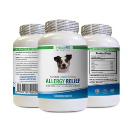 HAPPY PET VITAMINS LLC Dog Itch Relief - Dog Allergy Relief - Immune Booster - Itch Relief - Skin Soother - Treats - quercetin and bromalain for Dogs - 1 Bottle (75 Chewable Tabs)