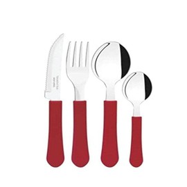 Tramontina 23198/722 Leme Tableware, Set of 24, Red, Dishwasher Safe, Lightweight, Stainless Steel, Cutlery, Outdoor, Home Party, Made in Brazil