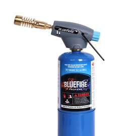 BLUEFIRE Handy Cyclone Torch Head With Propane Gas Portable Brass Gas Torch Manual Ignite Fuel by MAPP MAP PRO Propane Gas Cylinder for Soldering Welding Plumbing