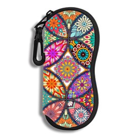 Hion Eyeglass Case Sunglasses Soft Pouch with Belt Clip Ultra Light Neoprene Zipper Eyeglass Case Printed Sunglass Bag for Stylish Portable Travel Glasses Casefor Men & Women(Mandala)