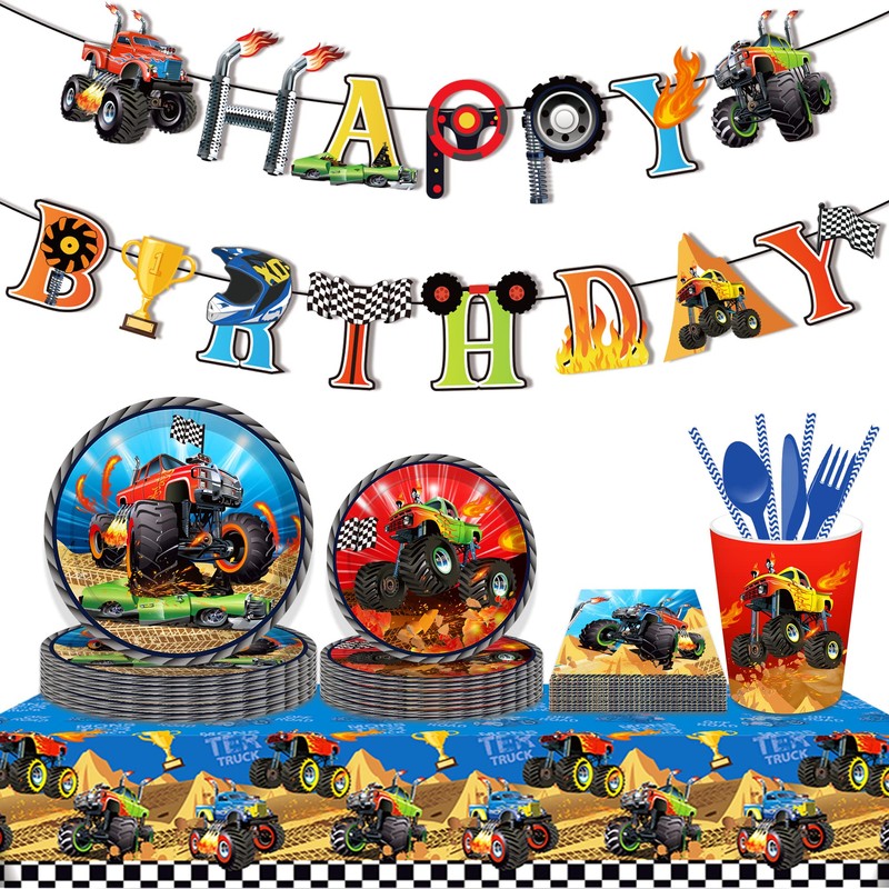 CC HOME 3 Pieces Monster Truck Tablecloths, Party Tablecloth, Tablecloths,