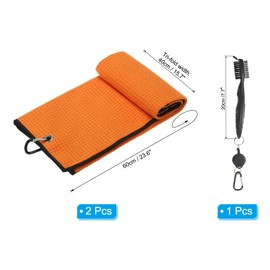 PATIKIL 24"x16" Golf Towels Golf Microfiber Waffle Pattern Towel Set Club Groove Cleaner Brush for Men Women, Orange Towel