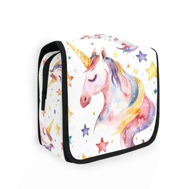 senya Hanging Travel Toiletry Bag Cute Kit Makeup Case Cosmetics Organizer for Men Women, Unicorns Face Pale Yellow Stars, one size, Casual