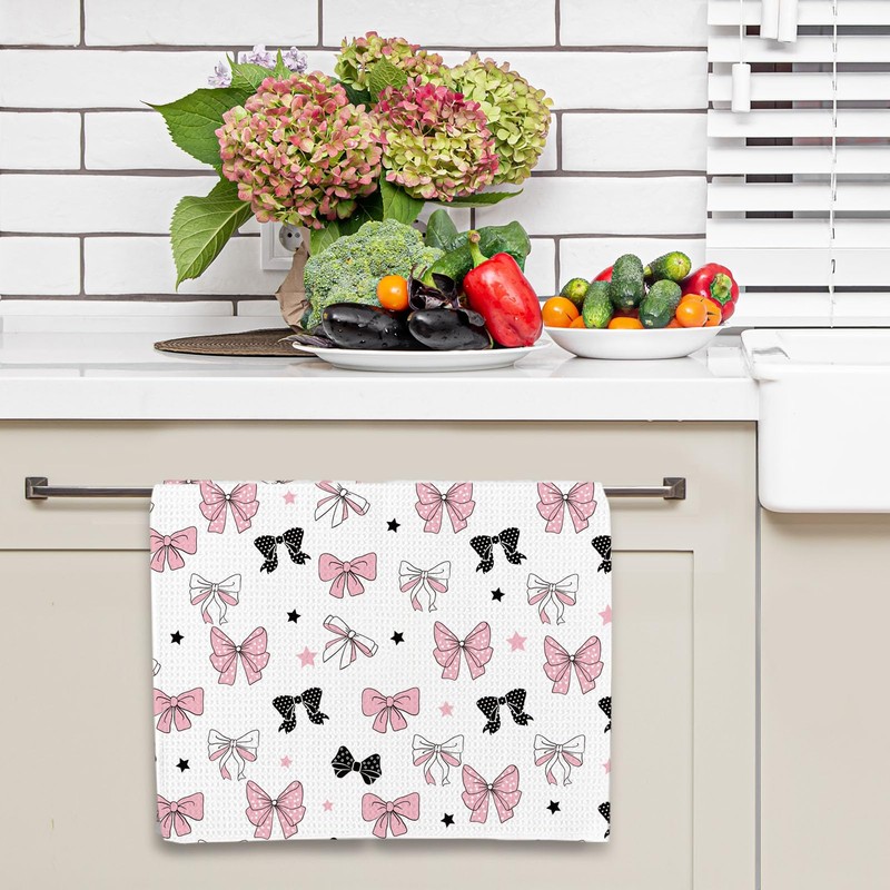 Coquette Pink Bow Tea Towel Gift for Girls, Preppy Pink