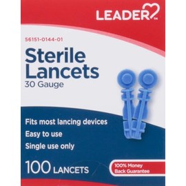 LEADER Sterile Lancets, Super Thin, 30 Gauge, 100 Count - Precision Blood Glucose Testing, Universal Fit, Easy-to-Use, Pain-Free, Comfortable for Diabetics