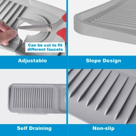 24 inch Sink Splash Guard,Silicone Draining Mat for Kitchen Sink,Sink Mat for Faucet,Kitchen Faucet Mat,Splash Guard for Sink,Faucet Handle Drip Catcher Tray Mat,Drip Protector Splash Countertop-Grey