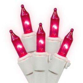 Vickerman Light Set Features 100 Bulbs Lights on White Wire and 5.Inch Bulb Spacing for Indoor/Outdoor Use, 25', Pink