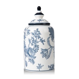 Magclay Blue and White Ginger Jar for Home Decor, Chinoiserie Vase Decor, Ceramic Decorative Jars with Lid, 12x6 Inch, Flowers and Branches