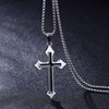 LUSKINNO Traditional Men's Titanium Steel Cross Necklace, Black Bright Cross