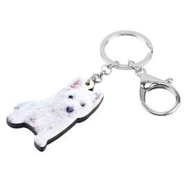 NEWEI Acrylic Cute West Highland Dog Key Chain Keychains for Women Girls Pet Bag Car Charms (White)