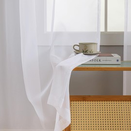 MYSTIC-HOME White Sheer Curtains 45 Inch Long 2 Panels, Short Voile Drapes for Kitchen Dinning Small Windows, Light Filtering Sheer Curtains for Living Room Bedroom Bathroom, Rod Pocket, 52" Wx45 L