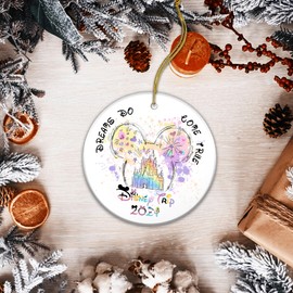 Family Vacation Trip Ornament for 2024, Magic Kingdom Park Castle with Fireworks, Land of Magic World Ornament, Keesake Ornament 2024 (Dream Castle)