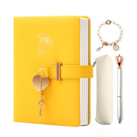 Diary with Lock for Girls Ages 8-12 Kids Journals for Writing Christmas Gifts Stocking Stuffers 296 Ruled Pages Notebook Journal with Lock, Box Set Includes Leather Journal Notebook, Combination Lock, Pen Holder, Bracelet & Crown Pen