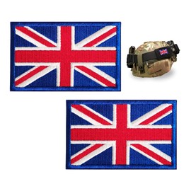 2PCS Tactical Great British Union Jack Patch,Tactical Union Jack Embroidered Flag,United Kingdom Embroidered Fabric Patch Hook and Loop Applique for Tactical Backpack,Hats Jacket Pants(8x5cm)
