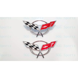AUTO 2PC 1997-2004 C5 Corvette Chrome Front Bumper Rear Deck Lid Cross Flags Emblem