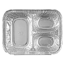 PACTOGO 3-Compartment Aluminum Foil Oblong Pans with Board Lids - Disposable TV Dinner Trays - Ideal for Meal Prep REF#2045 (Pack of 100)
