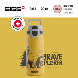 Sigg - Aluminium Kids Water Bottle - WMB ONE Brave Bear - Suitable For Carbonated Beverages - Leakproof - Lightweight - BPA Free - Climate Neutral Certified - Yellow - 20 Oz