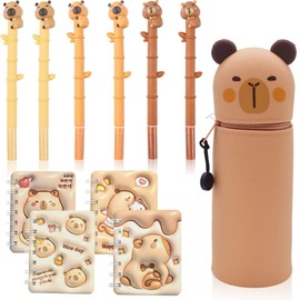 GVMJHYK Capybara Regalo Cumpleaños Niños, Pack of 11 Capybara Regalo Temático de Fiesta, Estuche de Silicona, Mini Bloc Notas en Espiral, Bolígrafo Neutro, para Niños y Niñas Invitados a UNA Fiesta (A