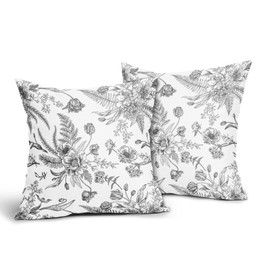 Black FLowers Pillow Covers 2 Packs 16x16 Inch Vintage Black and White Floral Throw Pillowcase Linen Decorative Morden Flowers Cushion Cover for Patio Sofa Bedroom Indoor Outdoor Party
