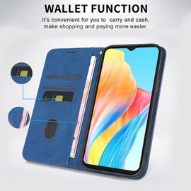 CXTCASE Case for Oppo A38 4G (6.56 Inch), Shockproof PU Leather Flip Folio Cover with Card Slots, Magnetic Wallet Case for Oppo A38 4G, Blue