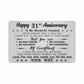 DEGASKEN 31st Wedding Anniversary Card Husband Him, I Love You With All My Heart, 31 Year Metal Keepsake Gifts for Men