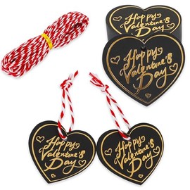 BEISHIDA 100PCS Valentine's Day Gift Tags,Black Heart Shaped Gift Paper Tags,Hang Labels,Bulk Kraft Gift Tags with Strings for Gift Bags,Candy Bags,Gift Wrapping,Wedding,Valentine's Day Decoration