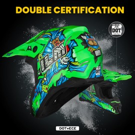 ILM DOT&ECE Youth ATV Helmet kids Dirt Bike Helmet Child Motocross Dirtbike BMX MX Offroad Dual Sport Full Face Casco para Moto Model AP-868(Flo Green,Youth-S)