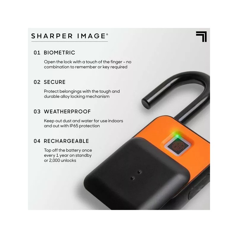 SHARPER IMAGE BRAND NEW SHARPER IMAGE DIGITAL RECHARGABLE FINGERPRINT PADLOCK
