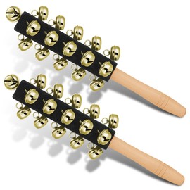 2 Pcs Christmas Hand Jingle Bells Wooden Handhold Sleigh Bells Jingle Bells Stick Shaker Rattle Musical Percussion Instrument for Christmas Party Favors Birthday Gifts Kids Children Toys (Black)
