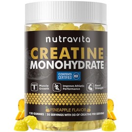 Nutravita Gomitas de monohidrato de creatina para hombres y mujeres: 5 g de monohidrato de creatina por porción, sin azúcar, veganas, sabor a piña, 12