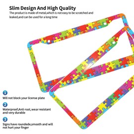 Autism Awareness Puzzle Piece Pattern Aluminum Car License Plate Frame Auto Tag Holder with Accessories US Vehicles Standard 2 Holes (C206)