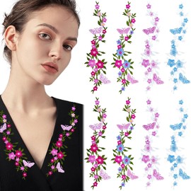 8 Pcs Butterfly Flower Embroidered Patches Long Floral Iron On Applique Patches Flower Sew on Embellishment Embroidery Patches for DIY Decorative Repair Clothing Dresses Backpacks (Style, One Size)
