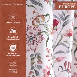 Maison d' Hermine Curtains for Living Room 100% Cotton 96 inch Length One Panel Light Filtering Curtains for Windows with Rod and Loop Pockets Gifts for Mothers Day (Nellore, 50" W x 96" L)
