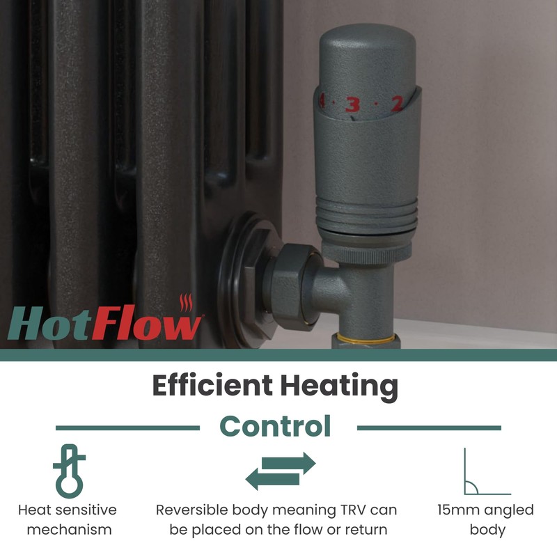 Hot Flow Grey Cascade Angled Modern TRV Thermostatic Radiator Valve