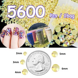 5600pcs Resin Flatback Rhinestones for Crafting, Champagne Gold AB 4mm SS16 Craft Rhinestones Beads, Non-Hotfix, Jelly AB Gems Stones Diamonds Beads for DIY Nail Decoration, Nail Art, Tumblers Decor