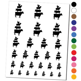 Chicken Sheep Pig Cow Stacked Farm Animals Temporary Tattoo Water Resistant Fake Body Art Set Collection - Black (One Sheet)