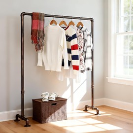 OLDRAINBOW Industrial Pipe Clothing Rack 59in,Clothes Racks for Hanging Clothes,Heavy Duty Garment Display Rack