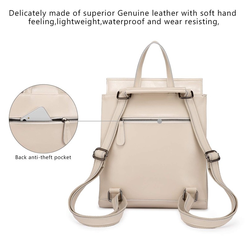 Realer Genuine Leather Backpack / Shoulder Bag For Women, beige