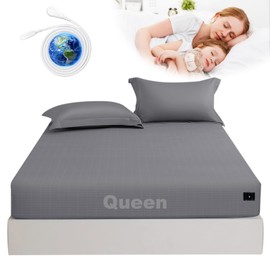 Grounding Fitted Sheets Grounding Sheets with Grounding Bed Sheets for Healthy Sleep Therapy with 15ft Cord (Gray, Queen)