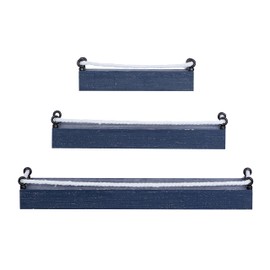 Deco 79 Wood 3 Shelves Wall Shelf with Knotted Rope, Set of 3 32", 25", 17"W, Blue