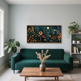 Celestdeco Vintage Dark Botanical Framed Canvas Wall Art Set, Colorful Floral Wall Decor, Nature Wildflower Wall Painting, Colorful Blossom Art Prints for Living Room, Bedroom, Office - 20"X40"x1