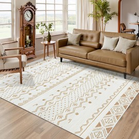 SERISSA Washable Area Rug,4x6 Soft Non Slip Indoor Boho Rug for Bedroom Living Room Playroom Nursery Office,Moroccan Geometric Distressed Carpet,Light Brown