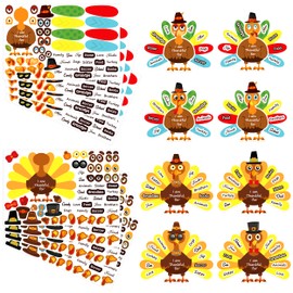LINAYE 24 Sheets Thanksgiving Crafts for Kids, Turkey Crafts Stickers, Make a Turkey Stickers, Thanksgiving Games & Activities Crafts Party Favors for Kids Toddlers