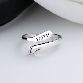 GILIEYER Adjustable Cross Ring, god Ring Copper Faith Ring Gold Silver Religious Sideways Cross Ring Double Layer Cross Open Ring Blessed Rings Christian Ring Faith Hope Love Ring For Women (Silver-Faith)