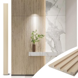Art3d Slat Wood Wall Paneling for Interior and Ceiling Decoration - Pack of 4pcs + 1pc End-Trim, Size 108 x 5.7in.- Ashtree